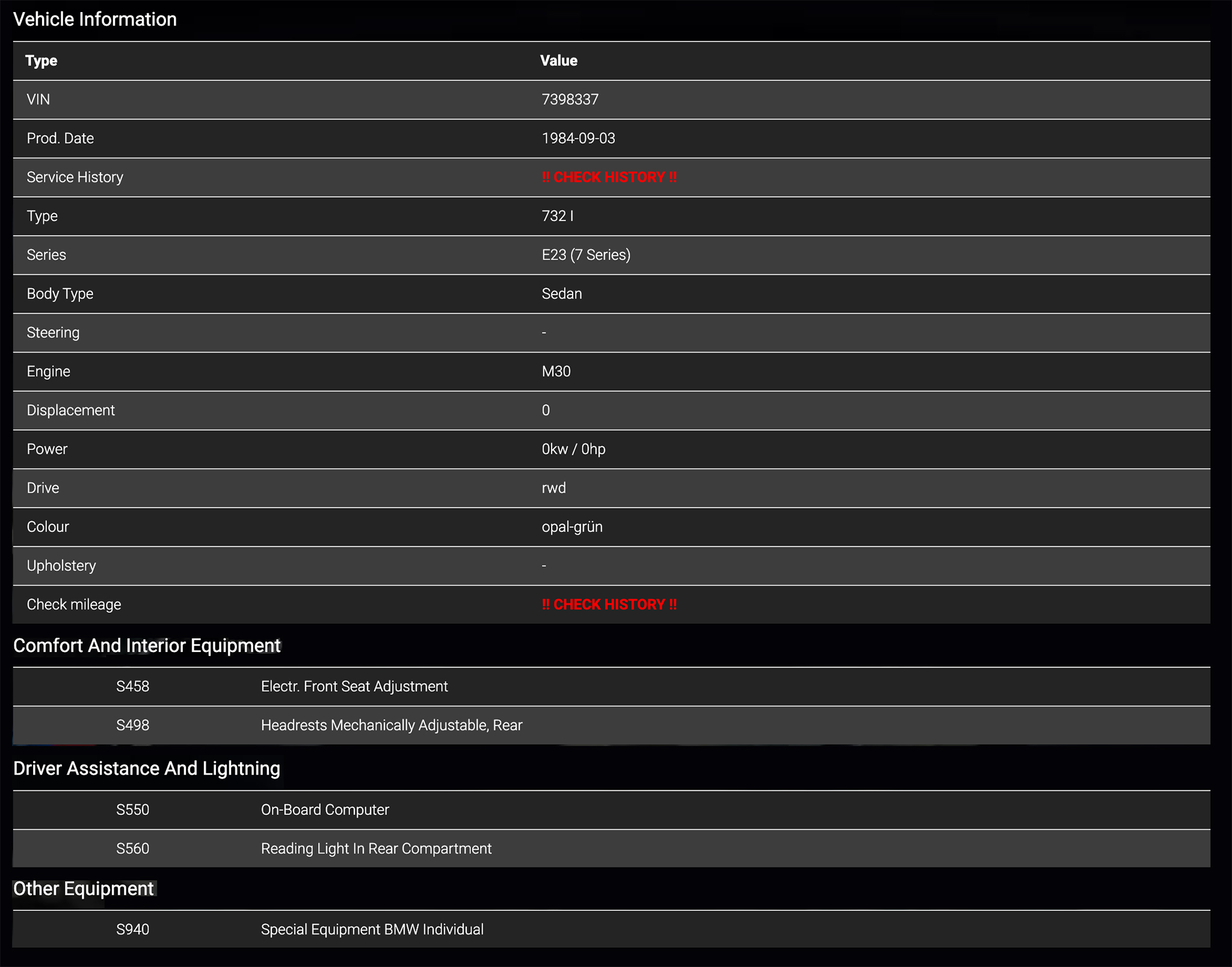 1984 BMW 733i with SRS